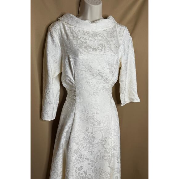 Unique Vintage Stunning Creamy White Jacquard Dress M 6 8 NWOT Wedding Party - Picture 6 of 9